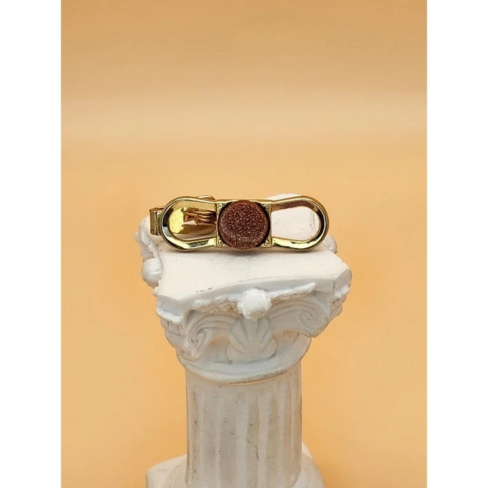 Vtg Made In England Semi-Precious GOLDSTONE Gold Plate Tie Clip Tie Bar Tie Tack